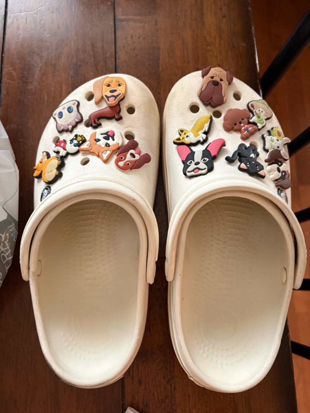 CROCS White Clogs with Dog and Animal Jibbitz